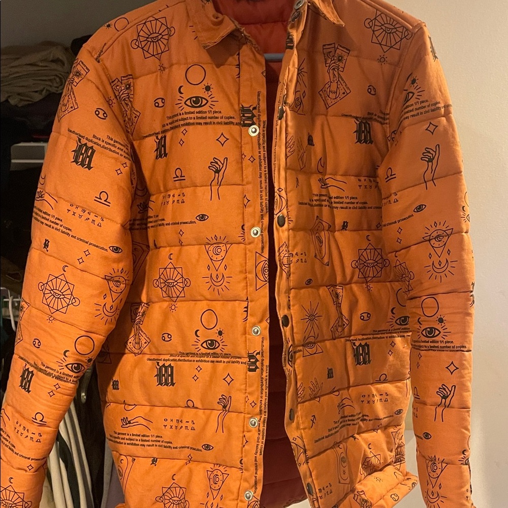 Boohoo Mens Orange Patterned Puffer Jacket